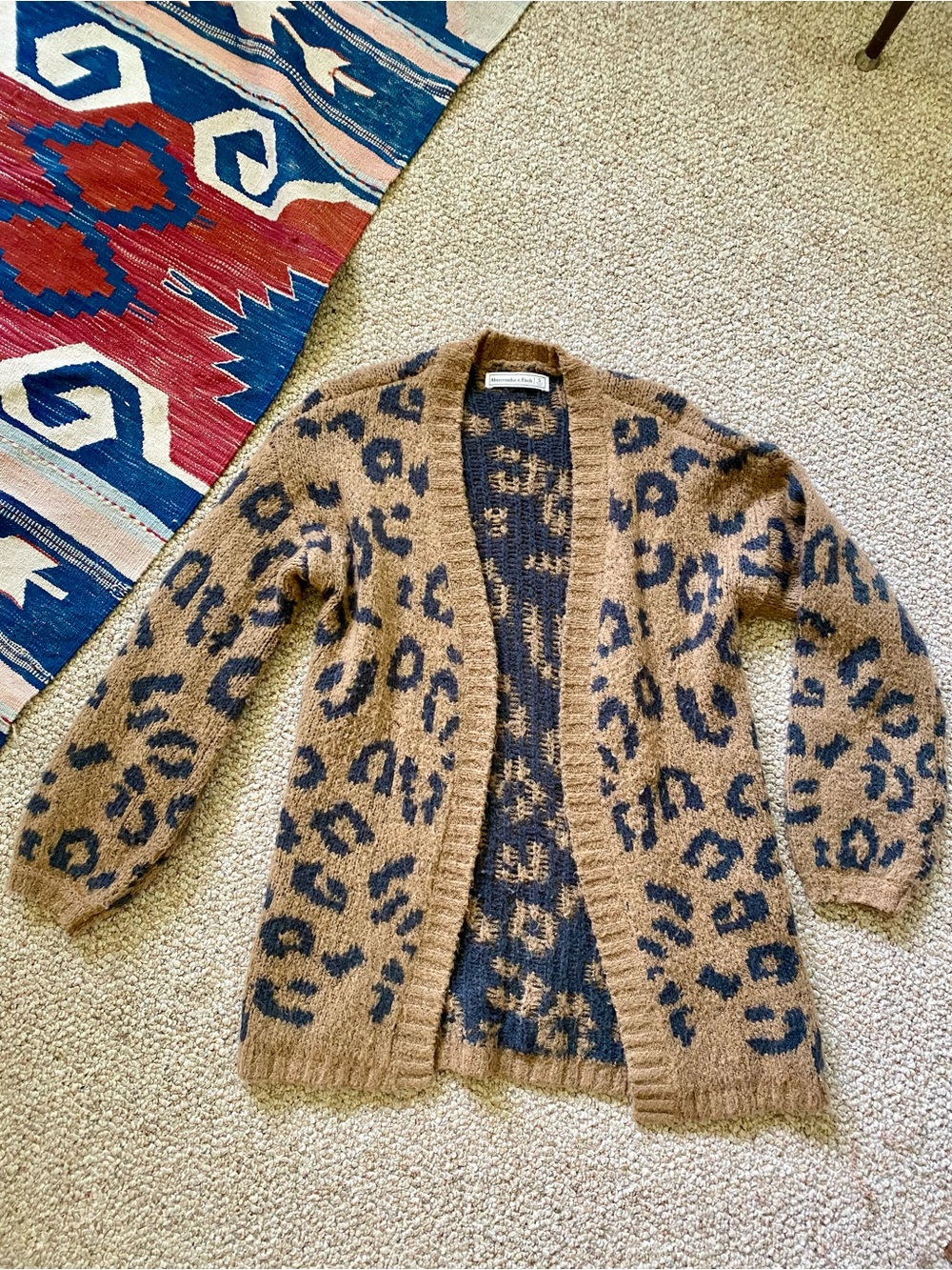 Abercrombie & Fitch Leopard Print Open Cardigan - Camel/Black